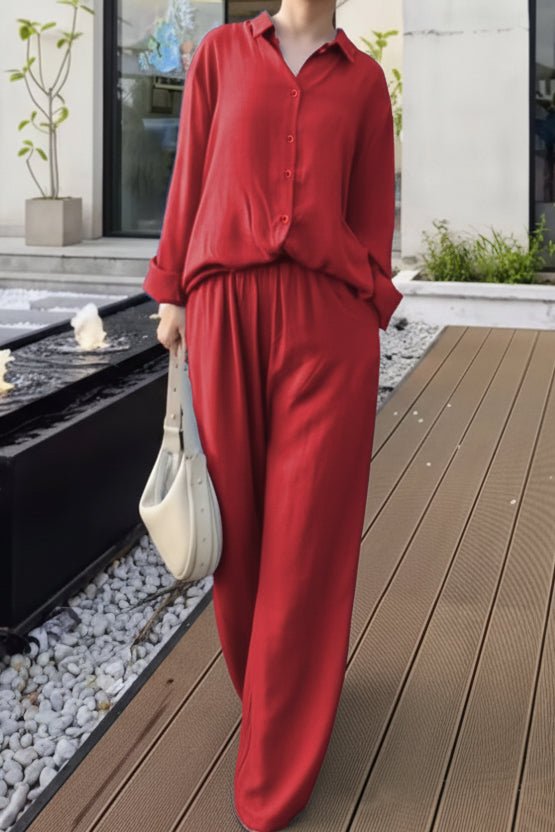Plus Size Linen Long Sleeve Pant Set for Effortless Elegance 0