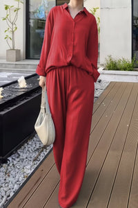 Plus Size Linen Long Sleeve Pant Set for Effortless Elegance 0
