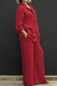 Plus Size Linen Long Sleeve Pant Set for Effortless Elegance 1