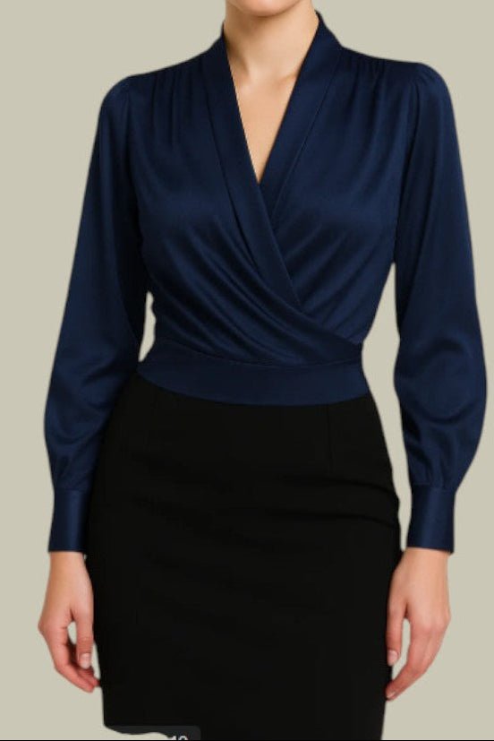 Polished Satin Wrap Blouse with Tapered Cuffs for Elegant Style 1