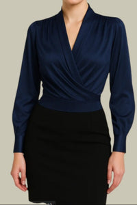 Polished Satin Wrap Blouse with Tapered Cuffs for Elegant Style 1