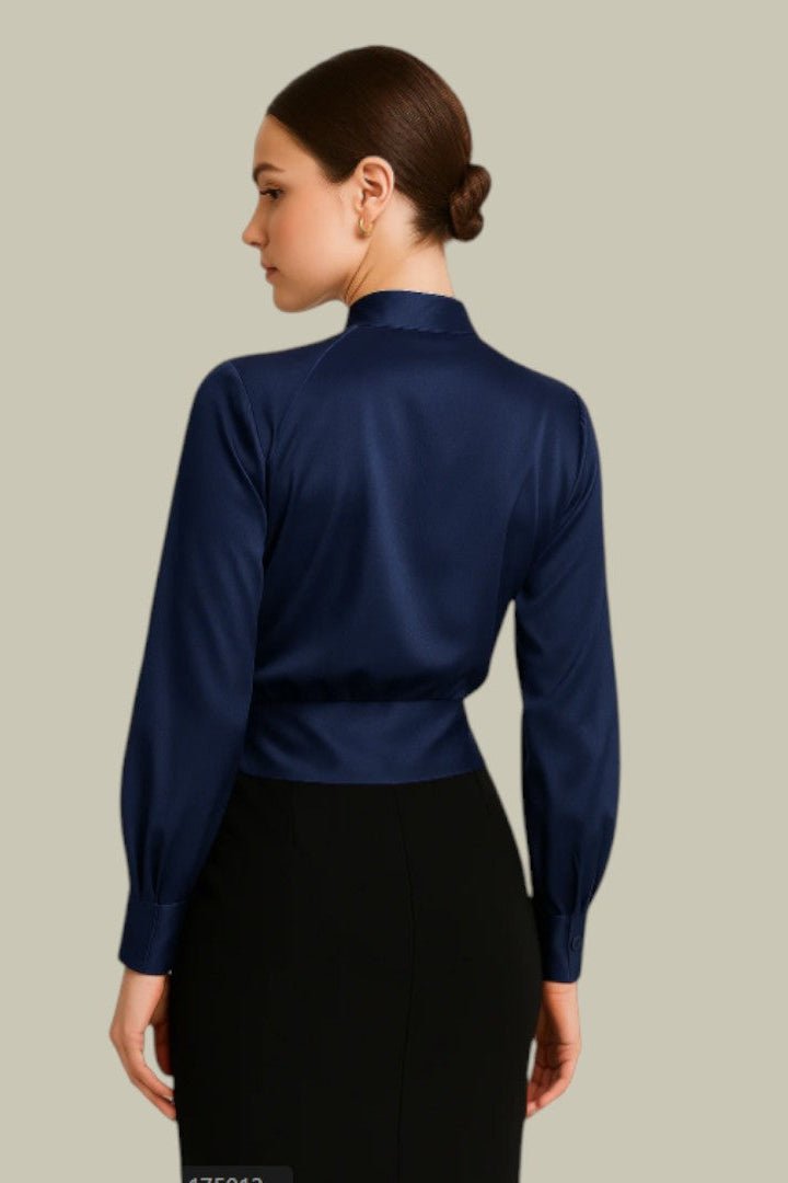 Polished Satin Wrap Blouse with Tapered Cuffs for Elegant Style 2