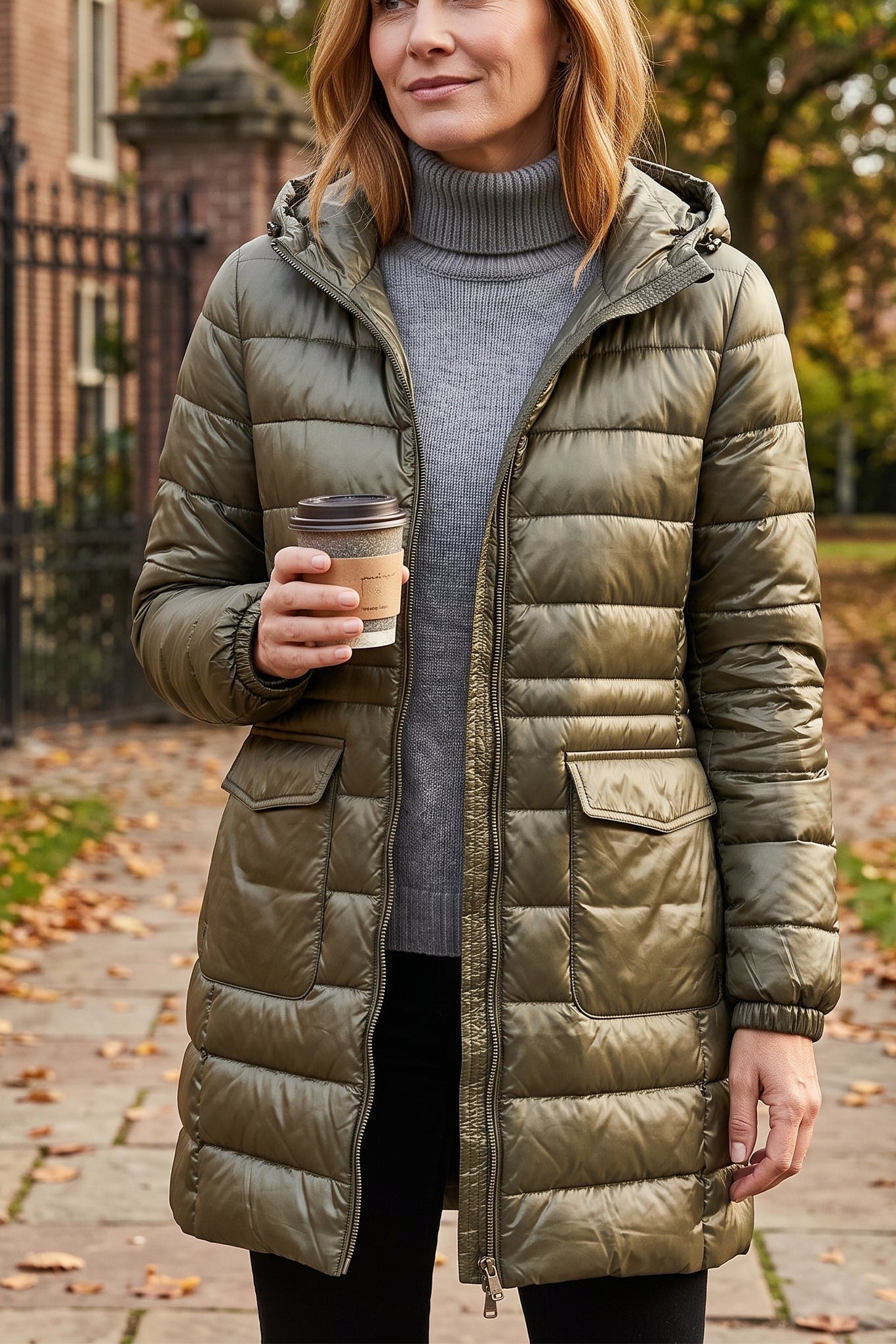 Hooded Quilted Zip Front Longline Coat