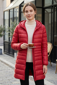 Hooded Quilted Zip Front Longline Coat