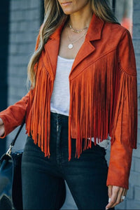 Refined Suede Moto Jacket with Cascading Fringe for Effortless Style 0