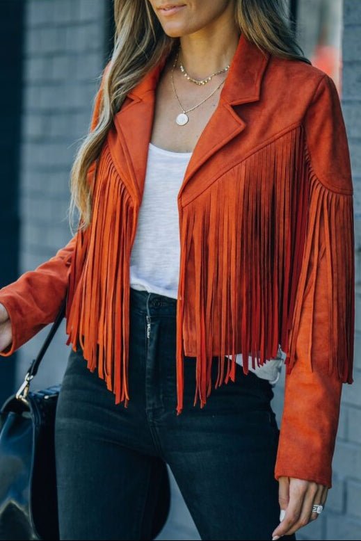 Refined Suede Moto Jacket with Cascading Fringe for Effortless Style 0