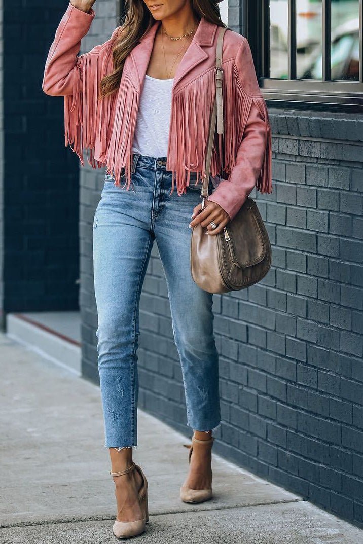 Refined Suede Moto Jacket with Cascading Fringe for Effortless Style 1