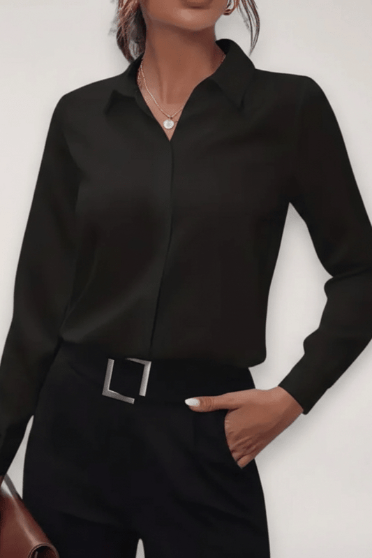 Refined Tailored Blouse with Pointed Collar for Effortless Elegance 0