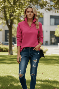 Relaxed Fit Sweater with Adjustable Zipper Collar for Modern Comfort 1