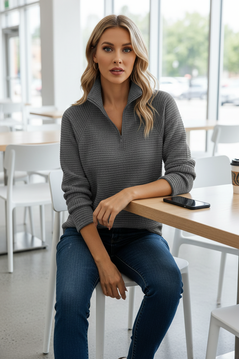 Relaxed Fit Sweater with Adjustable Zipper Collar for Modern Comfort 4