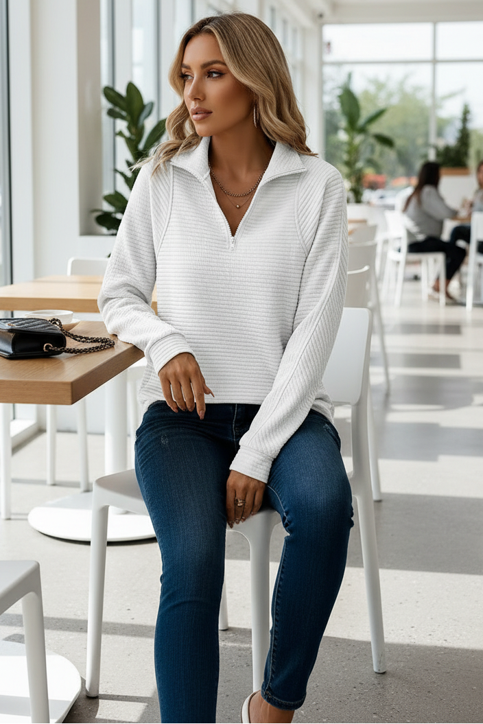 Relaxed Fit Sweater with Adjustable Zipper Collar for Modern Comfort 5
