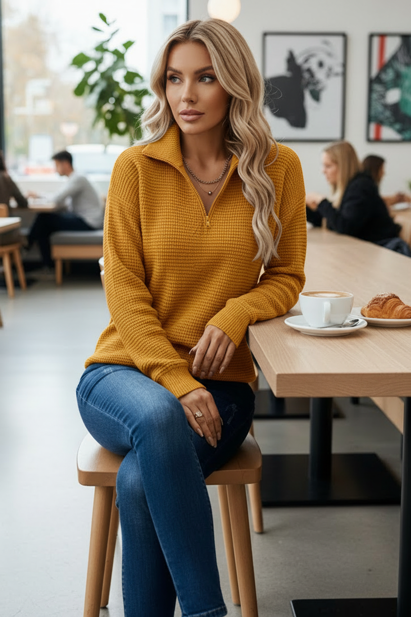 Relaxed Fit Sweater with Adjustable Zipper Collar for Modern Comfort 8
