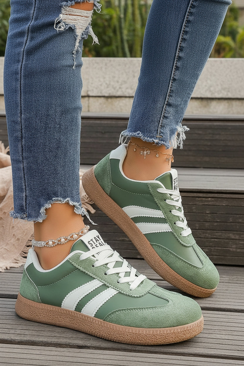 Retro Green Platform Sneakers - Faux Suede Thick Sole Casual Shoes 1
