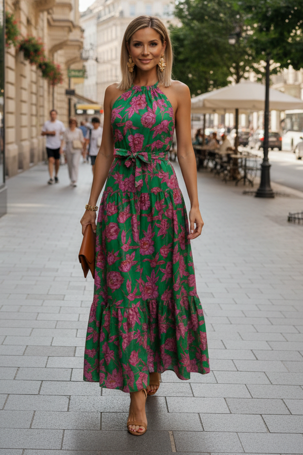 Draped Halter Midi Dress