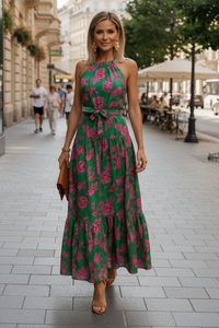 Draped Halter Midi Dress