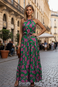 Draped Halter Midi Dress