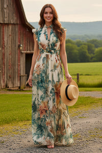 Sleeveless Floral Maxi Dress with Smocked Waist