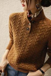 Cable-Knit Button-Up Sweater