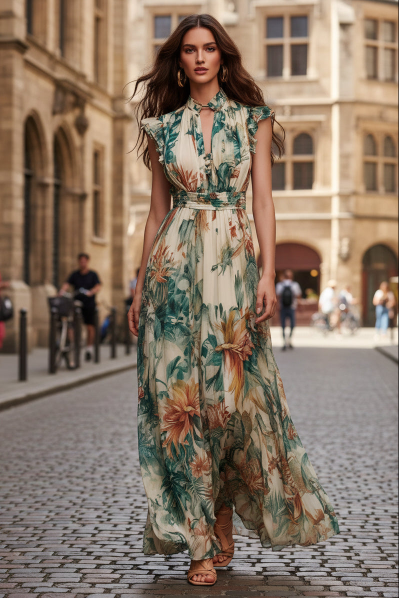Sleeveless Floral Maxi Dress with Smocked Waist