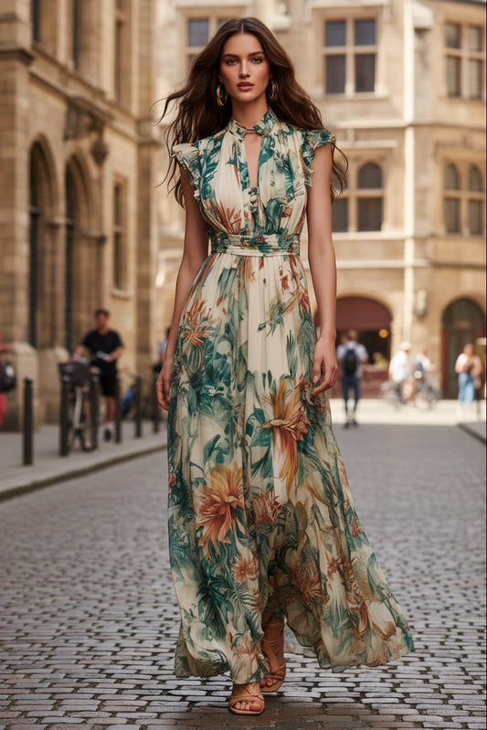 Sleeveless Floral Maxi Dress with Smocked Waist