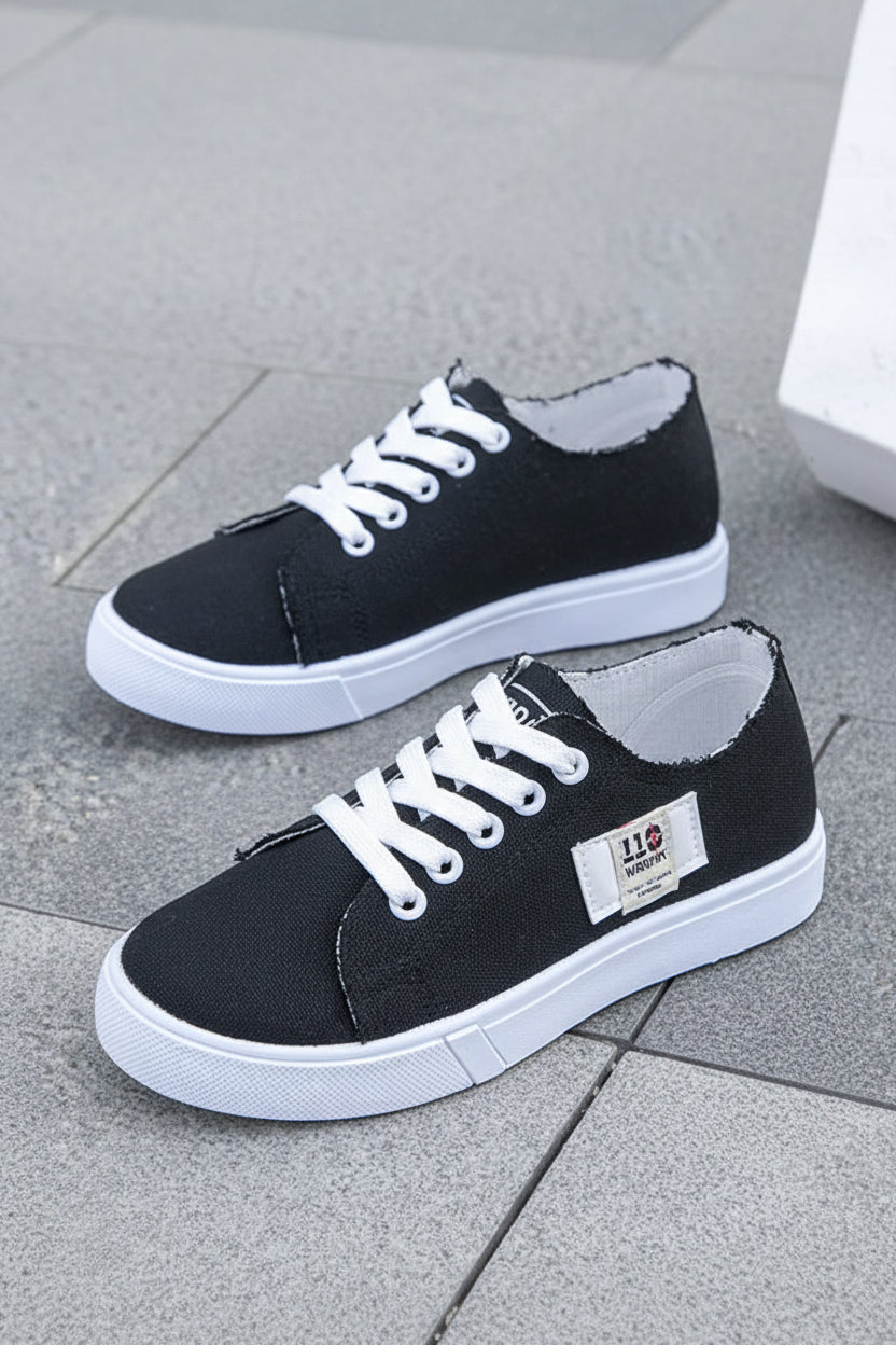 Denim Canvas Low-Top Lace-Up Sneakers