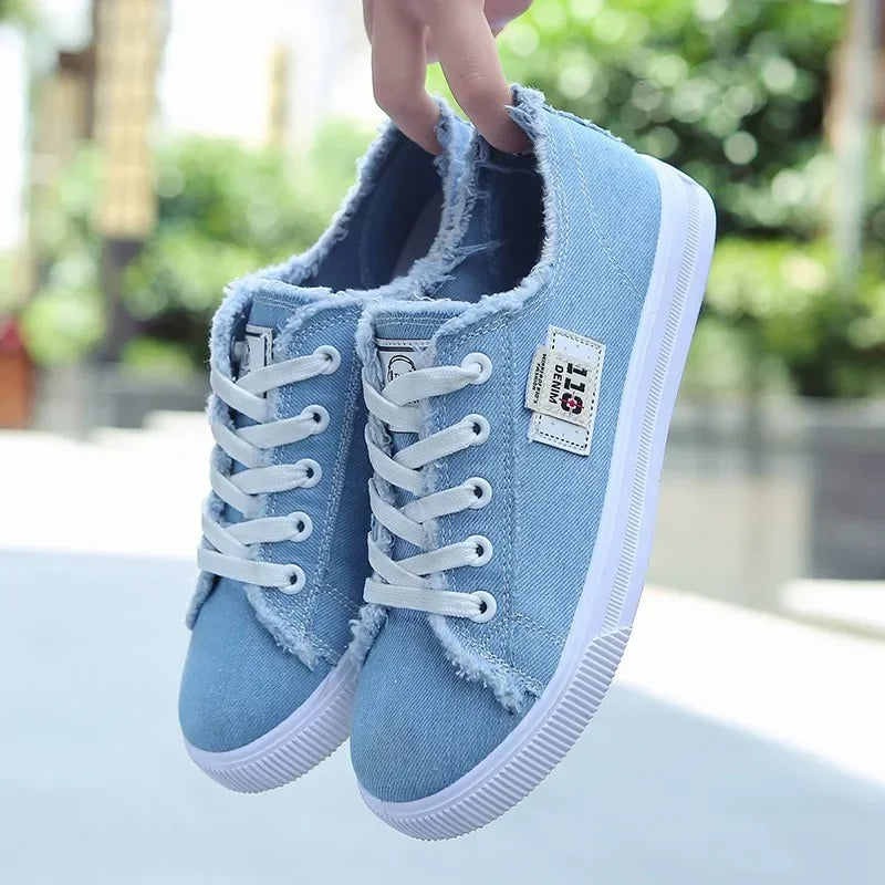 Denim Canvas High-Top Lace-Up Sneakers