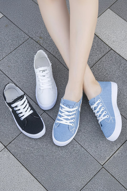 Denim Canvas Low-Top Lace-Up Sneakers
