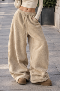 Drawstring Wide-Leg Pants with Modern Zipper Detail