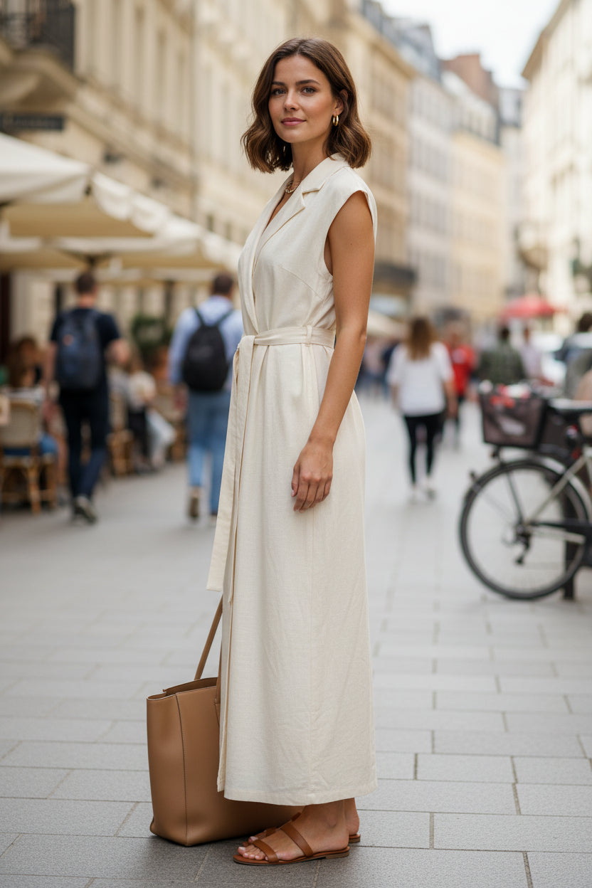 Lace-Up Maxi Shirt Dress with Classic Collared Style
