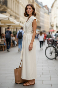 Lace-Up Maxi Shirt Dress with Classic Collared Style