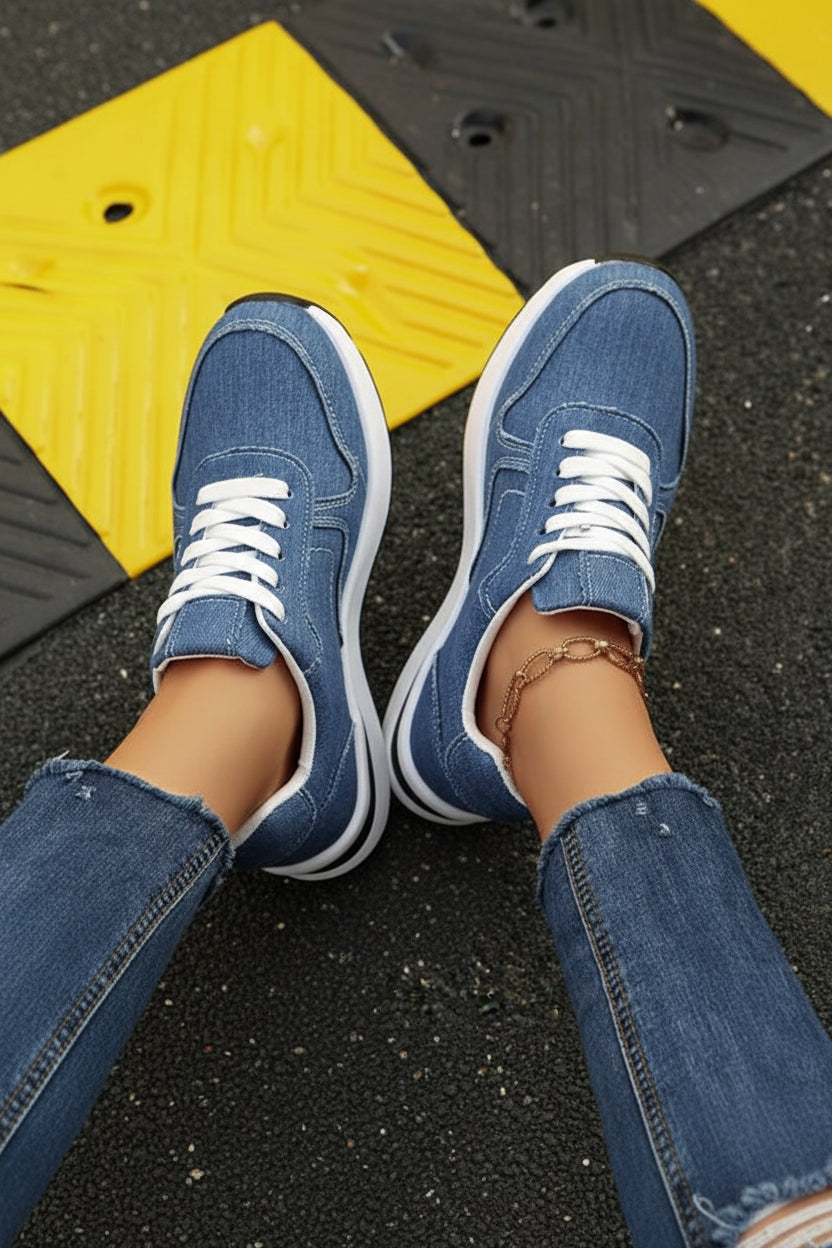 Platform Denim Lace-Up Sneakers