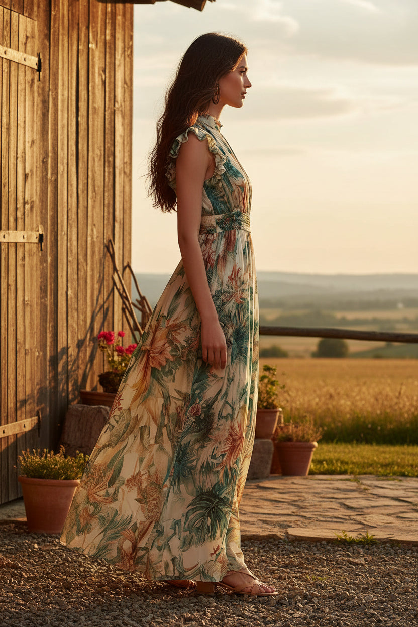 Sleeveless Floral Maxi Dress with Smocked Waist