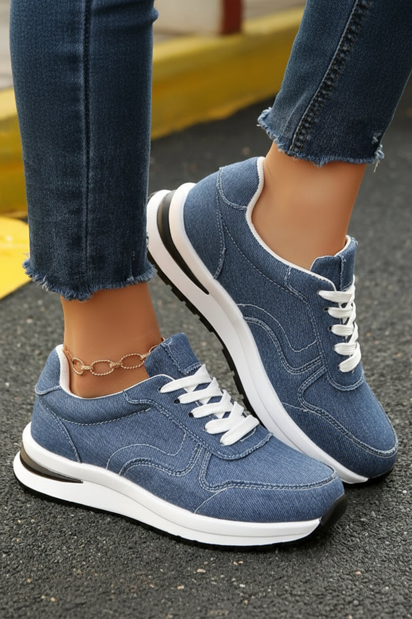 Platform Denim Lace-Up Sneakers