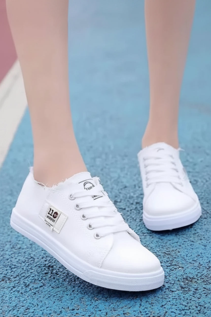 Denim Canvas Low-Top Lace-Up Sneakers