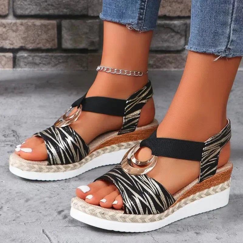 Orthopedic Snake Print Gladiator Wedge Sandals For Women