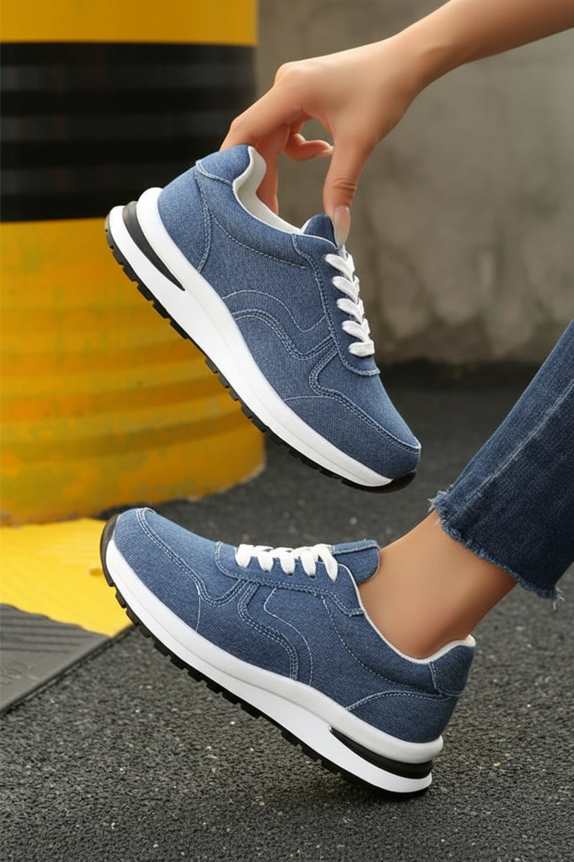 Platform Denim Lace-Up Sneakers