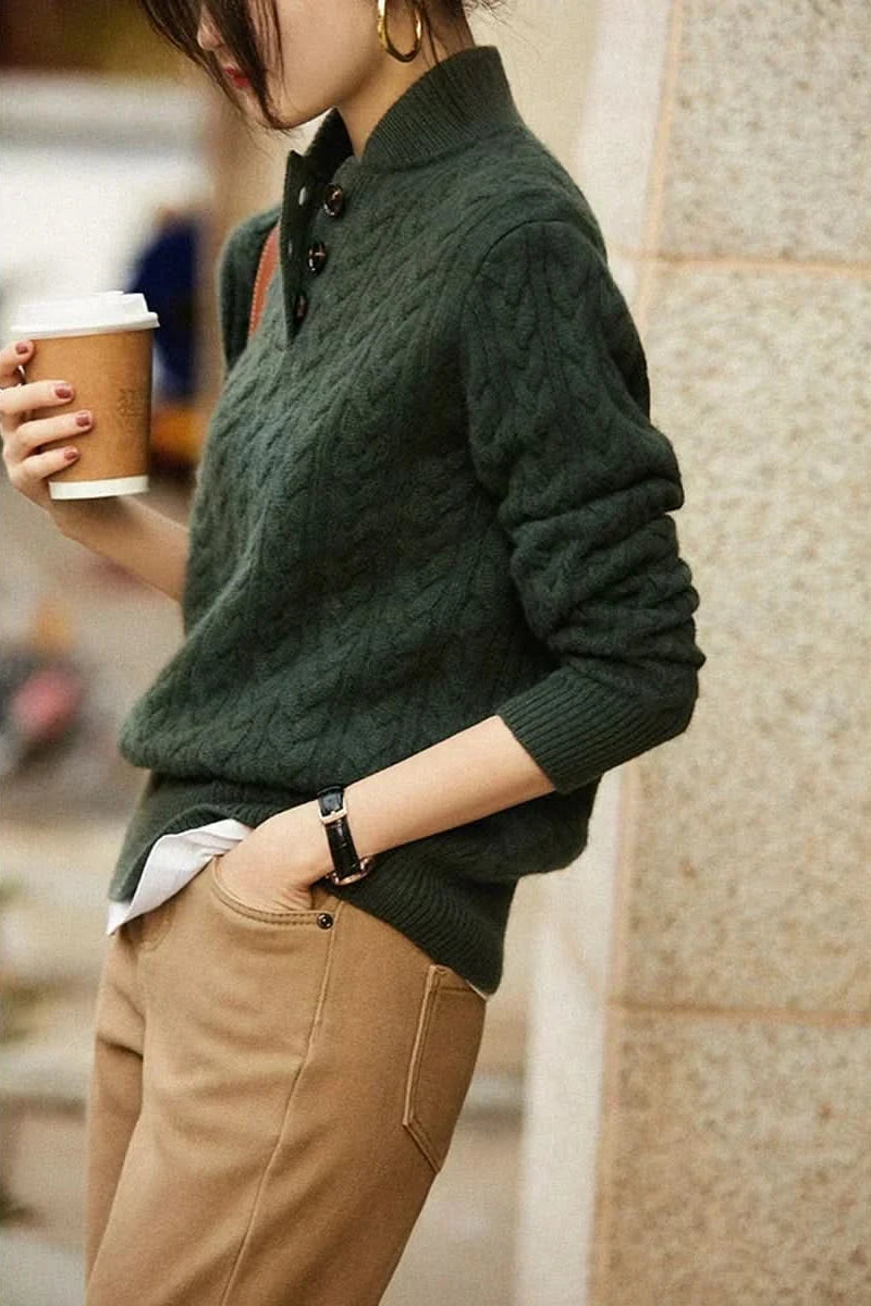Cable-Knit Button-Up Sweater