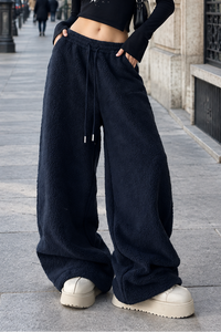 Drawstring Wide-Leg Pants with Modern Zipper Detail
