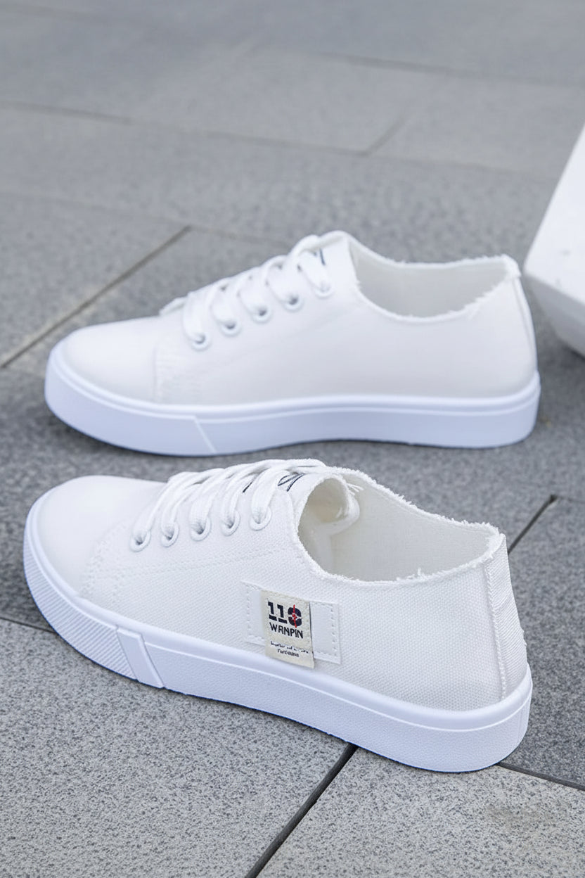 Denim Canvas Low-Top Lace-Up Sneakers
