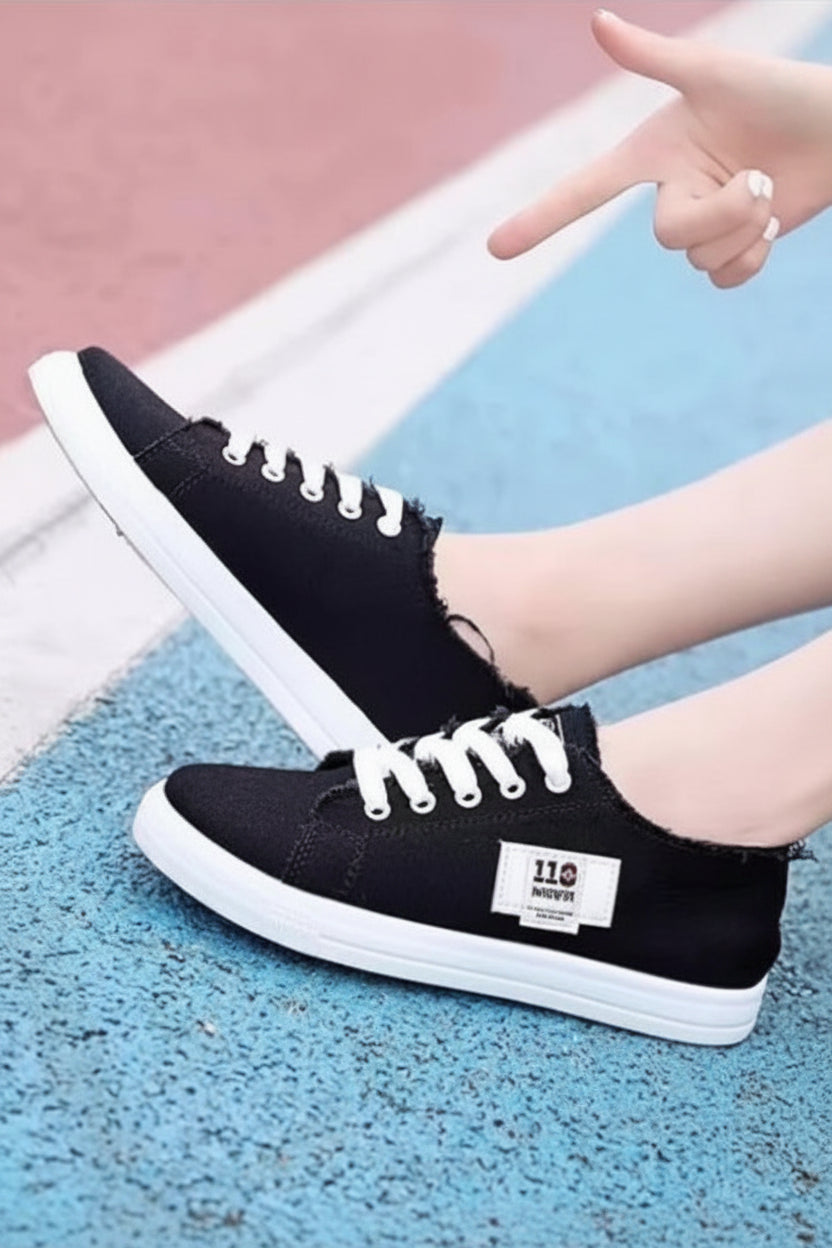Denim Canvas Low-Top Lace-Up Sneakers