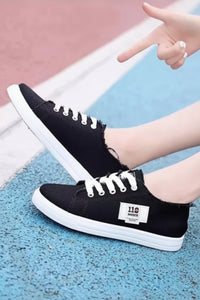 Denim Canvas Low-Top Lace-Up Sneakers