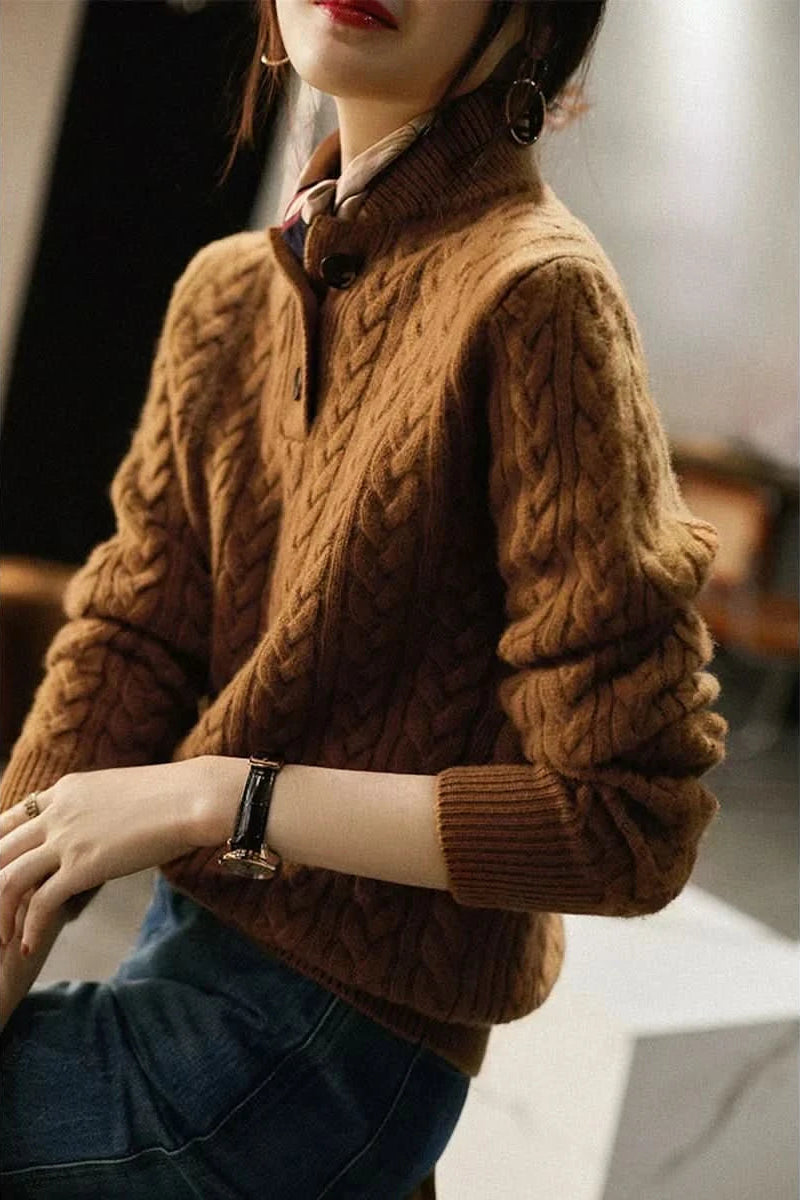 Cable-Knit Button-Up Sweater