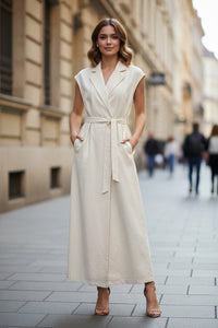 Lace-Up Maxi Shirt Dress with Classic Collared Style