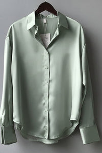Satin Button-Up Blouse for Effortless Elegance and Versatility 0