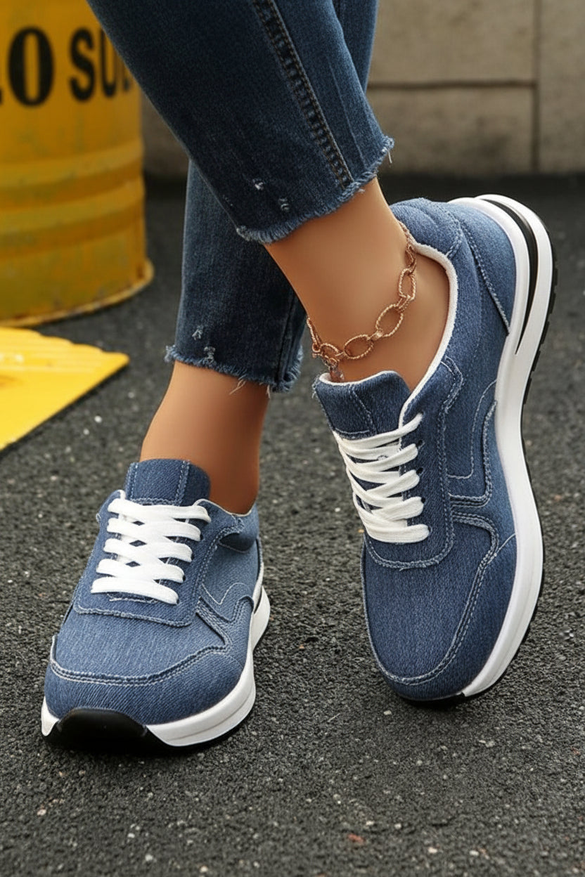 Platform Denim Lace-Up Sneakers