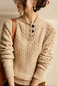Cable-Knit Button-Up Sweater