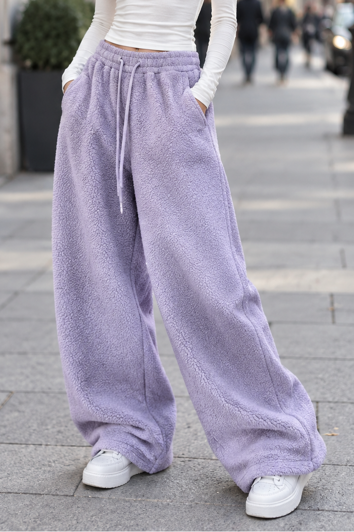 Drawstring Wide-Leg Pants with Modern Zipper Detail