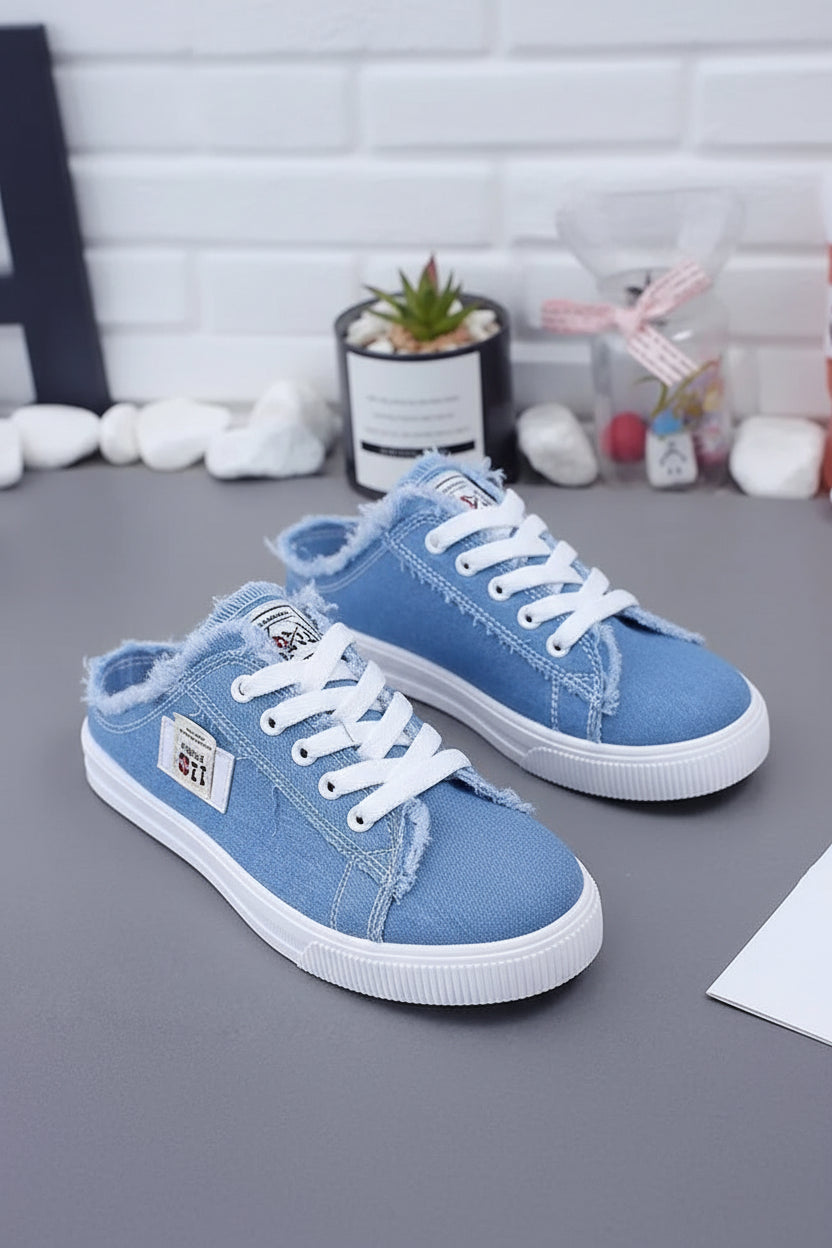 Denim Canvas High-Top Lace-Up Sneakers