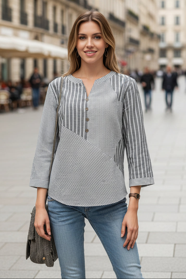Striped Long-Sleeve Blouse