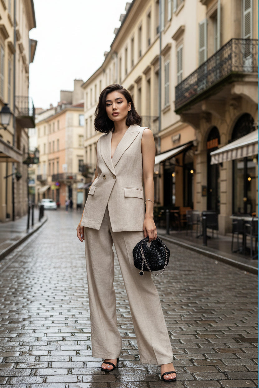 Chic Sleeveless Jacket Pants Set
